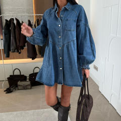 Fashion casual loose denim oversize blouse tops dress