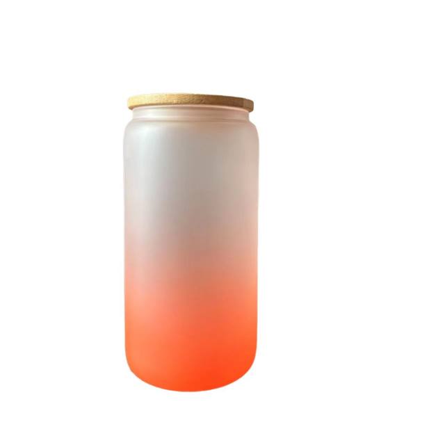 Thickened Frosted Gradient High Borosilicate Glass Jar Water Cup Bamboo Lid Straw Outdoor