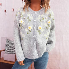Cute stereo flower easy match sweater jacket cardigan