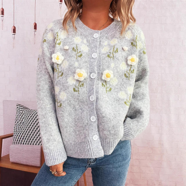 Cute stereo flower easy match sweater jacket cardigan