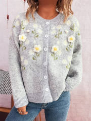 Cute stereo flower easy match sweater jacket cardigan