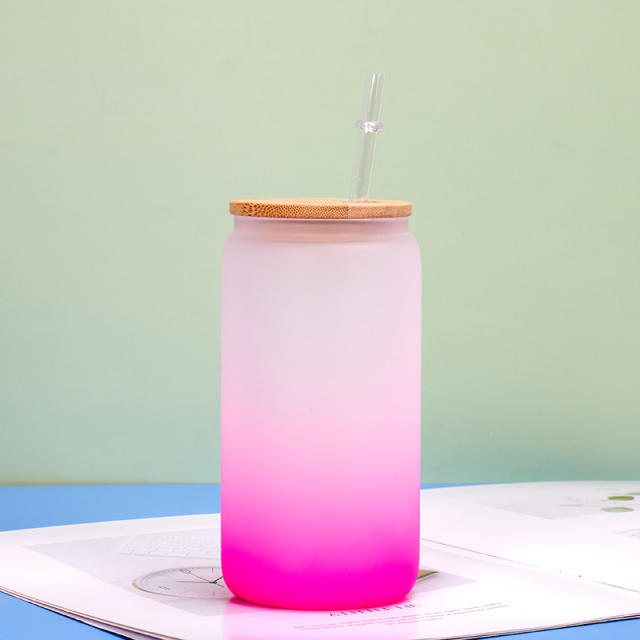 Thickened Frosted Gradient High Borosilicate Glass Jar Water Cup Bamboo Lid Straw Outdoor