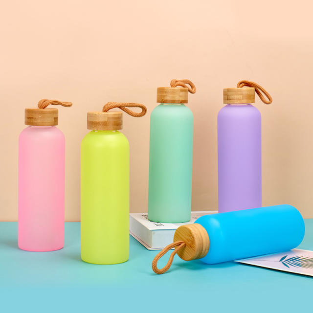 Thickened Frosted Gradient High Borosilicate Glass Jar Water Cup Bamboo Lid Straw Outdoor