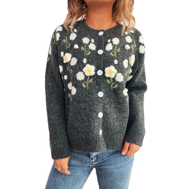Cute stereo flower easy match sweater jacket cardigan