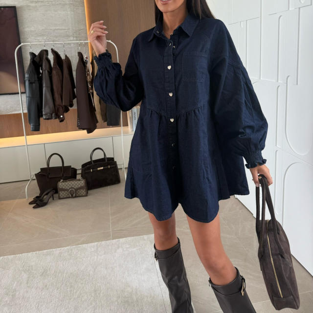 Fashion casual loose denim oversize blouse tops dress
