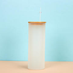 Thickened Frosted Gradient High Borosilicate Glass Jar Water Cup Bamboo Lid Straw Outdoor