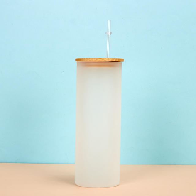 Thickened Frosted Gradient High Borosilicate Glass Jar Water Cup Bamboo Lid Straw Outdoor