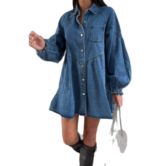 Fashion casual loose denim oversize blouse tops dress