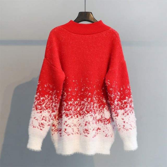 New Autumn Sweater Round Neck Long Sleeve Snowflake Christmas Knitted New Year Women's Sweater