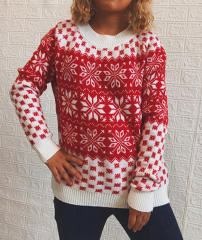 Autumn Winter Classic Christmas Sweater Snowflake Long-Sleeved Round Neck Knitted Pullover for Women