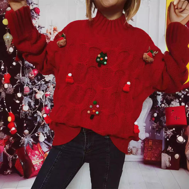 Autumn Winter New Christmas Sweater Handmade Decorative Christmas Tree Elk Sweater