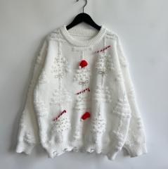 Handmade Pearl Christmas Theme Sweater Three-dimensional Decoration New Year Holiday Sweater