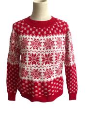 Autumn Winter Classic Christmas Sweater Snowflake Long-Sleeved Round Neck Knitted Pullover for Women