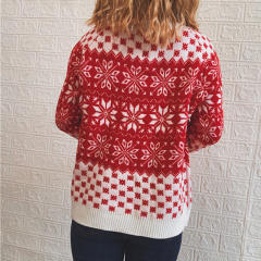 Autumn Winter Classic Christmas Sweater Snowflake Long-Sleeved Round Neck Knitted Pullover for Women