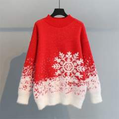 New Autumn Sweater Round Neck Long Sleeve Snowflake Christmas Knitted New Year Women's Sweater
