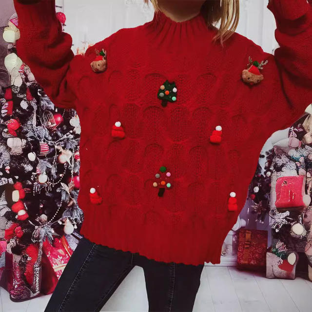 Autumn Winter New Christmas Sweater Handmade Decorative Christmas Tree Elk Sweater