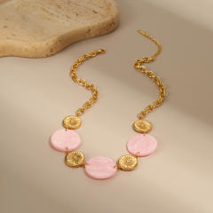 Creative round piece acrylic stainless steel necklace