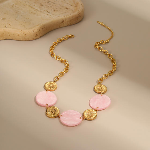 Creative round piece acrylic stainless steel necklace
