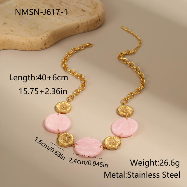 Creative round piece acrylic stainless steel necklace