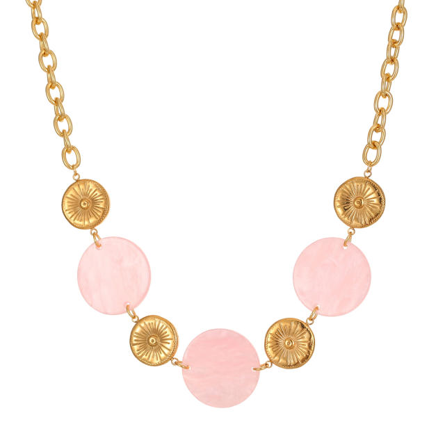 Creative round piece acrylic stainless steel necklace