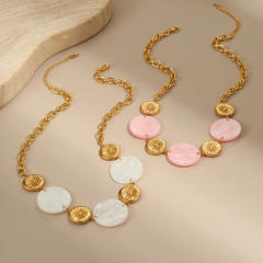 Creative round piece acrylic stainless steel necklace