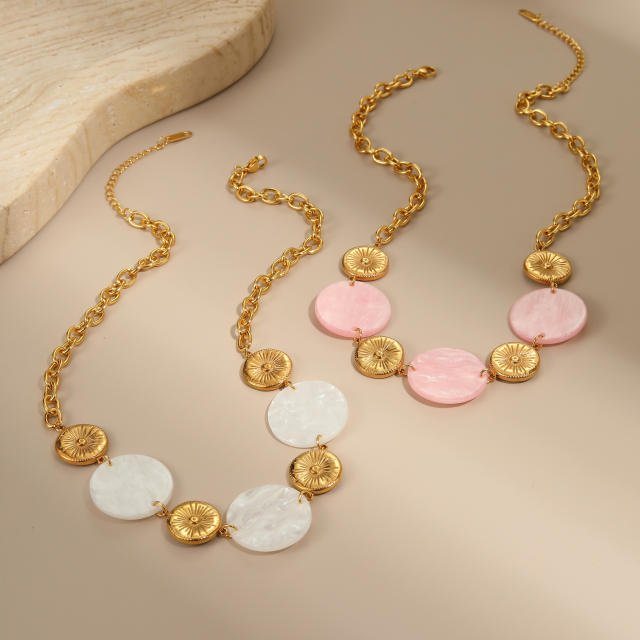 Creative round piece acrylic stainless steel necklace