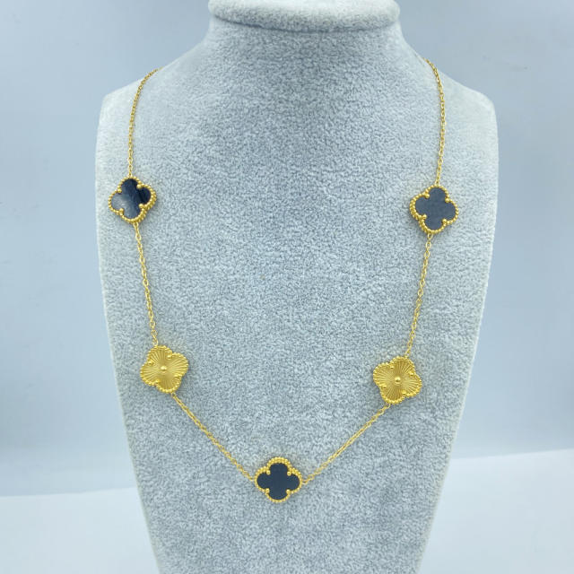 15mm Titanium Steel 5 Four-Leaf Flower clover Necklace