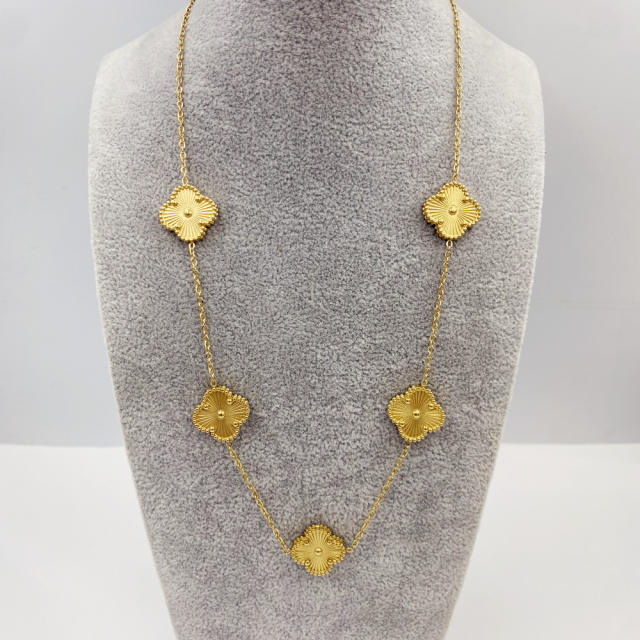 15mm Titanium Steel 5 Four-Leaf Flower clover Necklace