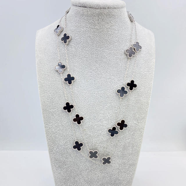 13MM titanium steel necklace 20 flower 90+ 5CM four leaf clover necklace