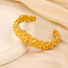 18KG hammer patter inlaid cubic zircon stainless steel cuff bangle bracelet