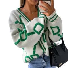 2025 Autumn Winter New Casual Contrast Letter Single-Breasted Long-Sleeved Knitted Sweater Cardigan Jacket