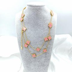 13MM titanium steel necklace 20 flower 90+ 5CM four leaf clover necklace