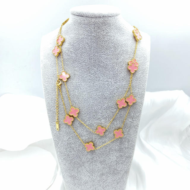 13MM titanium steel necklace 20 flower 90+ 5CM four leaf clover necklace