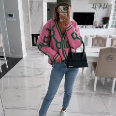 2025 Autumn Winter New Casual Contrast Letter Single-Breasted Long-Sleeved Knitted Sweater Cardigan Jacket