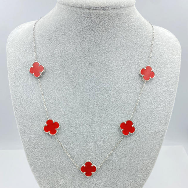 15mm Titanium Steel 5 Four-Leaf Flower clover Necklace