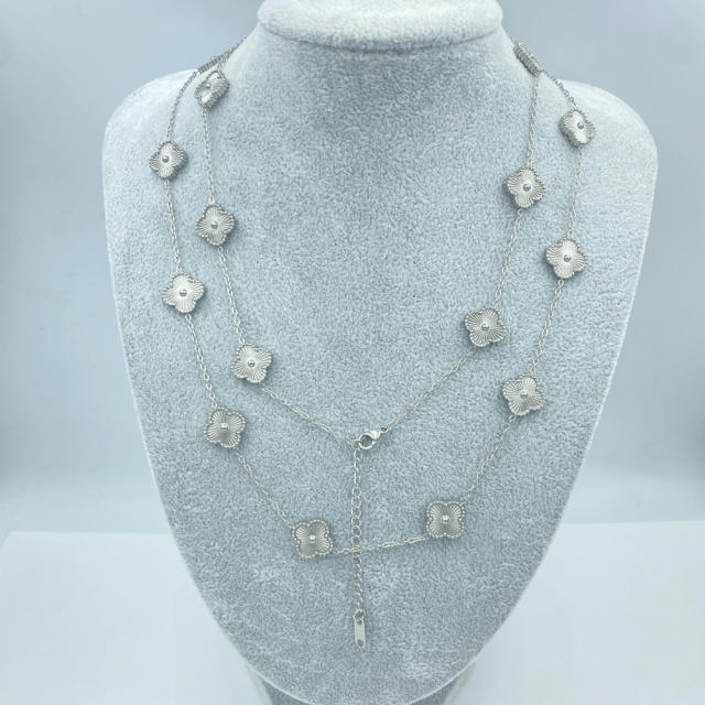 13MM titanium steel necklace 20 flower 90+ 5CM four leaf clover necklace
