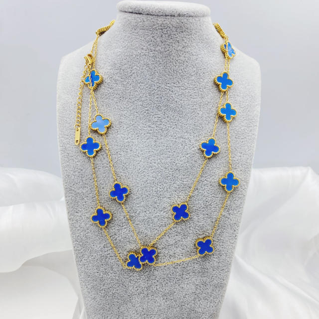 13MM titanium steel necklace 20 flower 90+ 5CM four leaf clover necklace