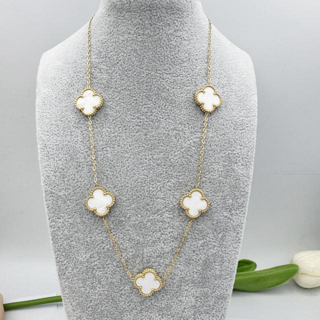 15mm Titanium Steel 5 Four-Leaf Flower clover Necklace