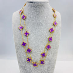 13MM titanium steel necklace 20 flower 90+ 5CM four leaf clover necklace