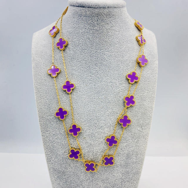 13MM titanium steel necklace 20 flower 90+ 5CM four leaf clover necklace