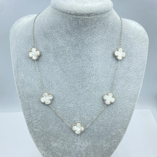 15mm Titanium Steel 5 Four-Leaf Flower clover Necklace