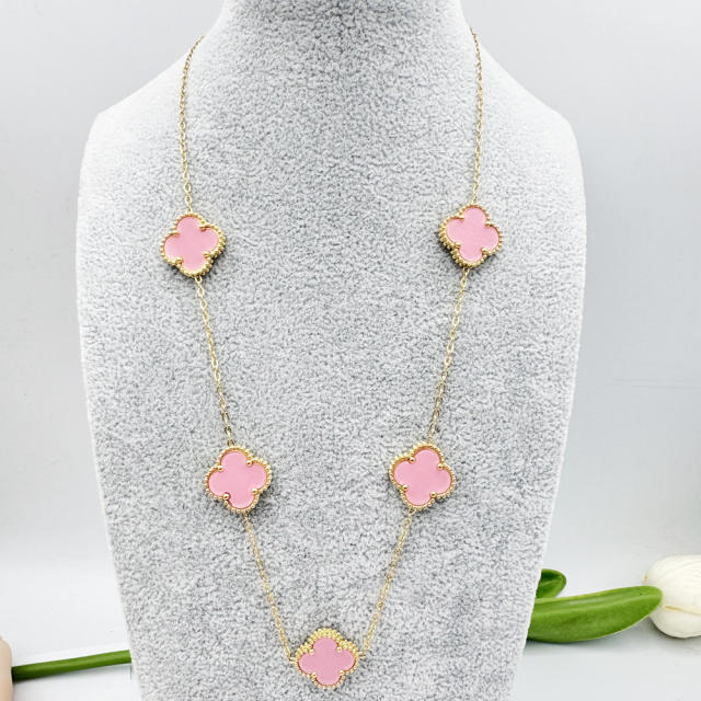 15mm Titanium Steel 5 Four-Leaf Flower clover Necklace