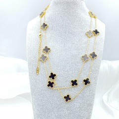 13MM titanium steel necklace 20 flower 90+ 5CM four leaf clover necklace