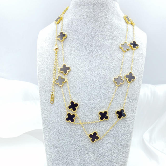 13MM titanium steel necklace 20 flower 90+ 5CM four leaf clover necklace