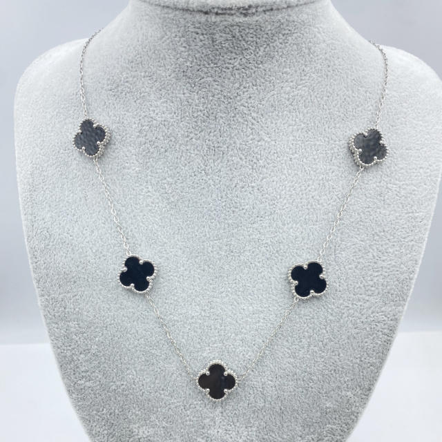 15mm Titanium Steel 5 Four-Leaf Flower clover Necklace
