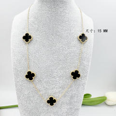 15mm Titanium Steel 5 Four-Leaf Flower clover Necklace