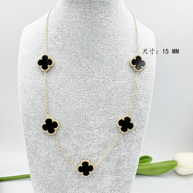 15mm Titanium Steel 5 Four-Leaf Flower clover Necklace