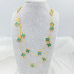 13MM titanium steel necklace 20 flower 90+ 5CM four leaf clover necklace