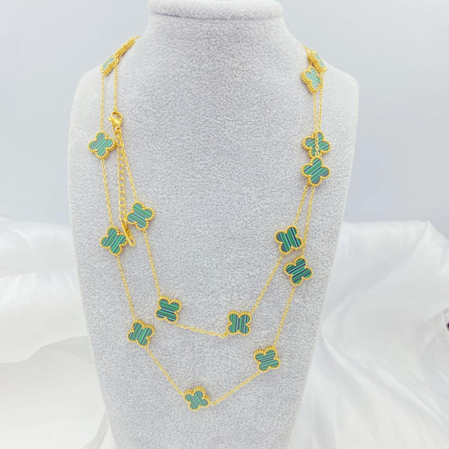 13MM titanium steel necklace 20 flower 90+ 5CM four leaf clover necklace