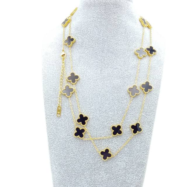13MM titanium steel necklace 20 flower 90+ 5CM four leaf clover necklace